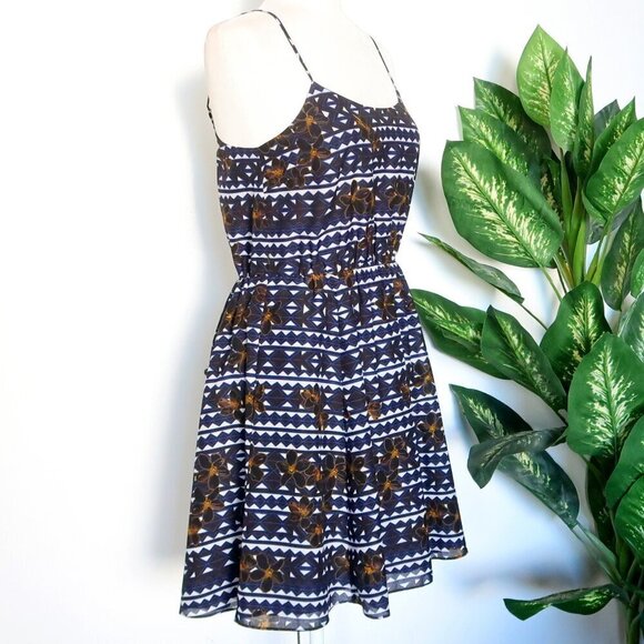 J. Crew Geometric & Floral Print Spaghetti Strap Fit & Flare Mini Sun Dress 2 - Picture 4 of 9